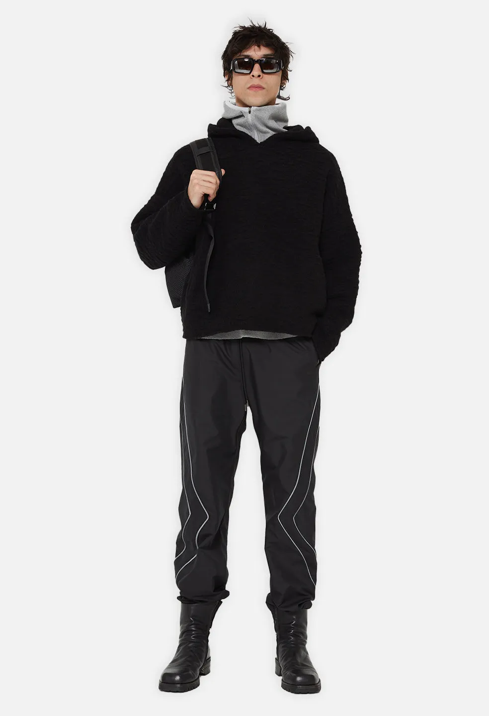 Glitch Jacquard Poncho / Black