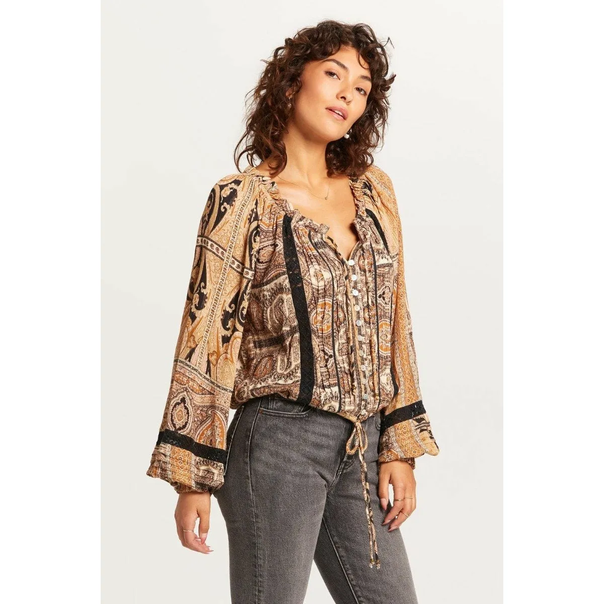 Golden Tapestry Button Up Blouse