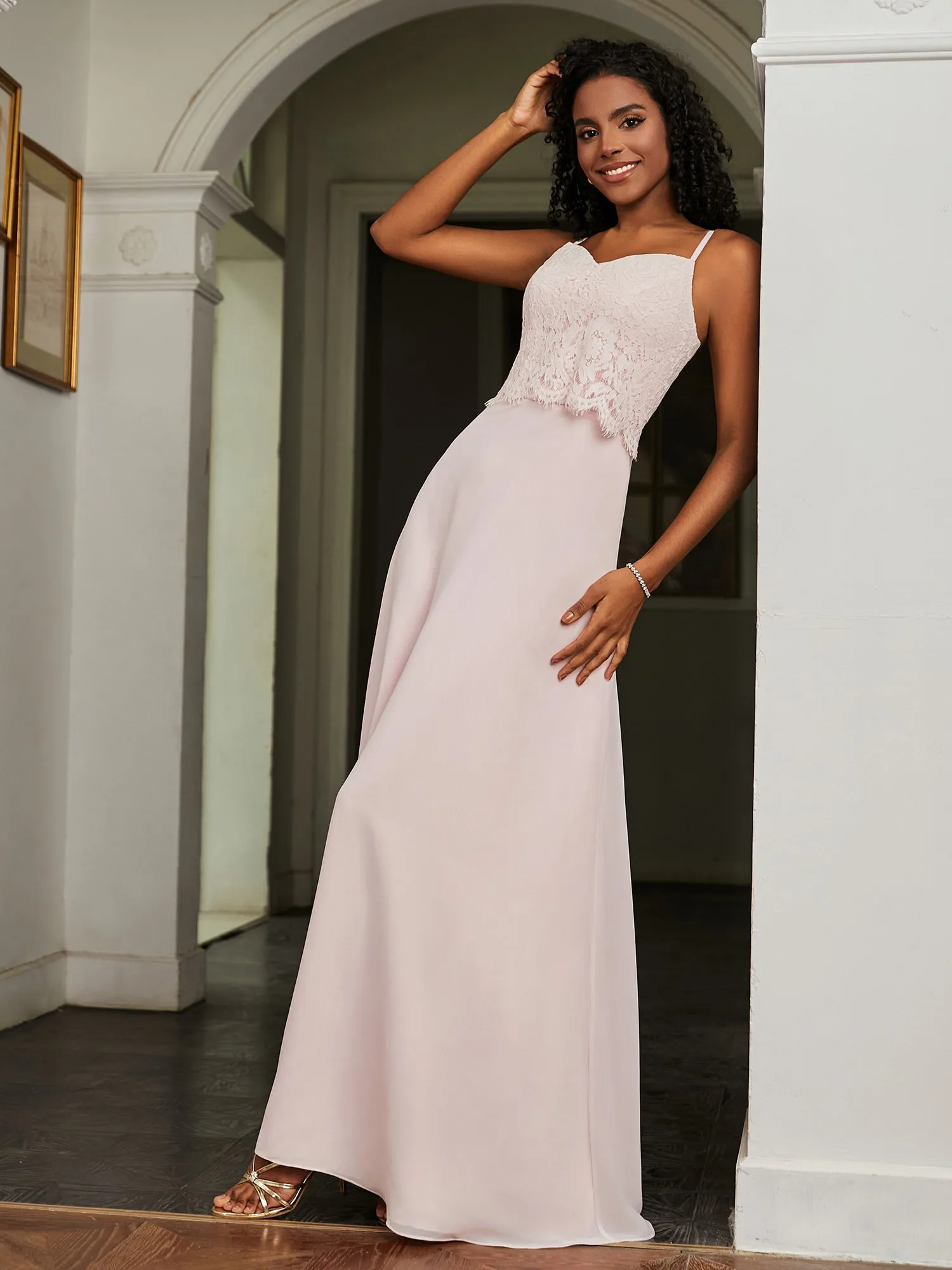 Lace Appliqued  Backless Chiffon A-Line Dress Blushing Pink Plus Size