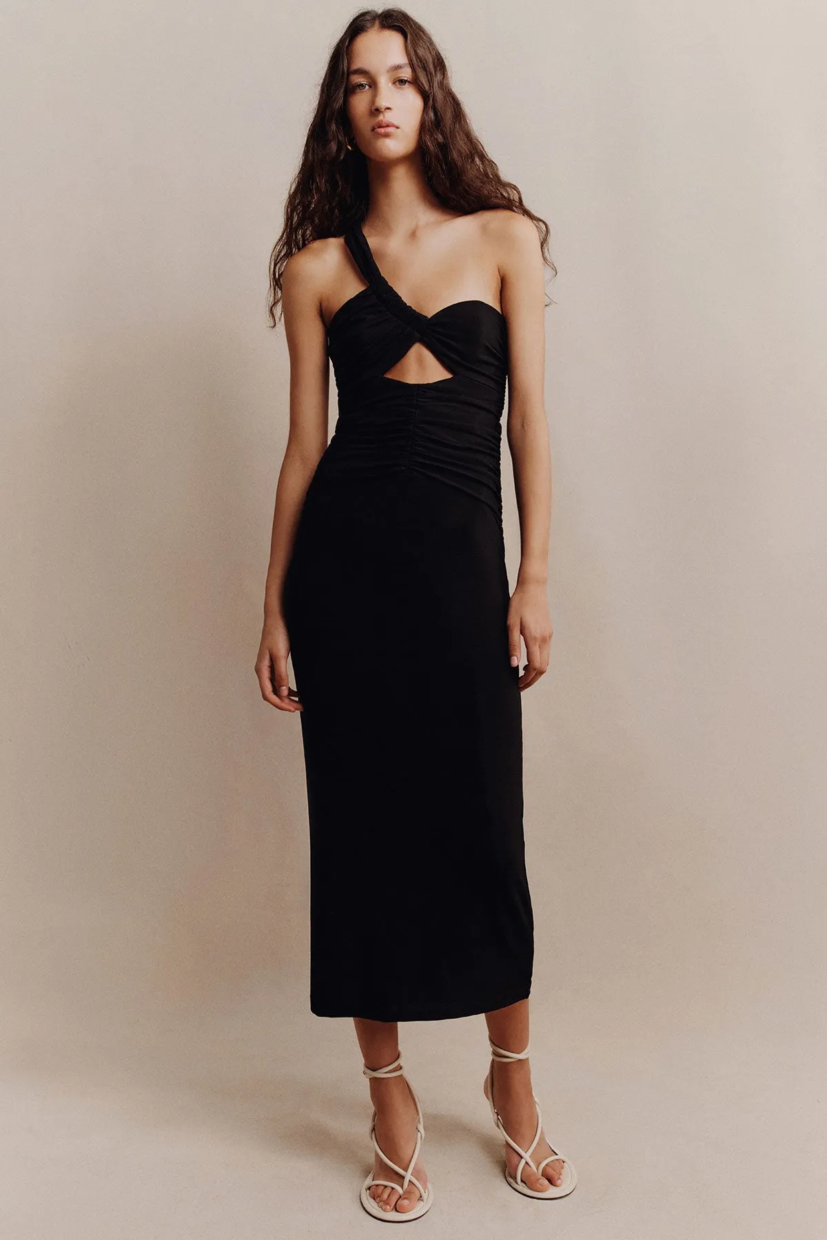 YVETTE ONE SHOULDER MIDI DRESS